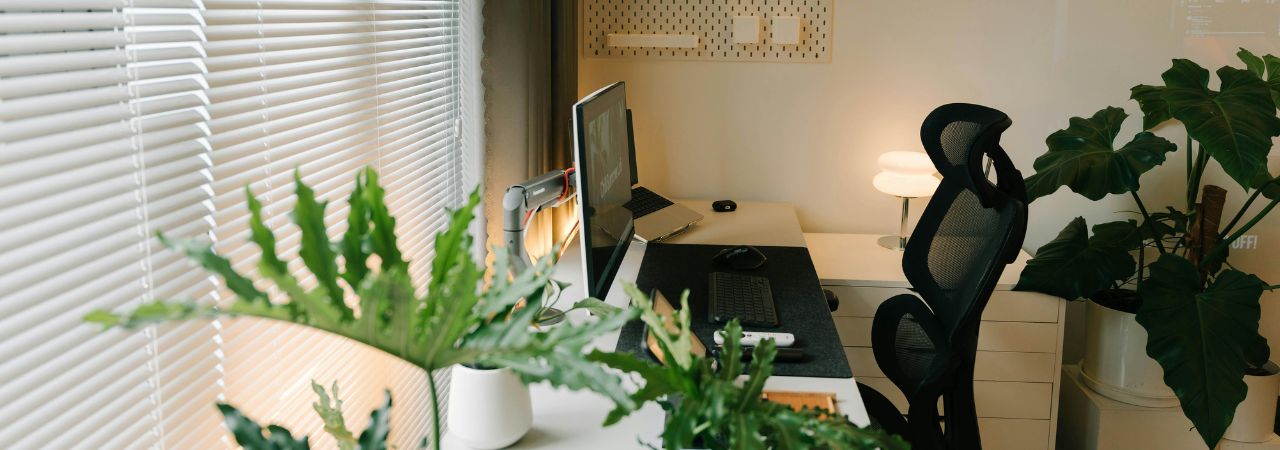 empty chair at desk in a home office