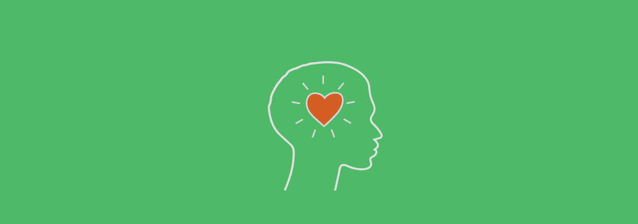 A drawing image of a person's head with a heart in the middle, representing mental health week.