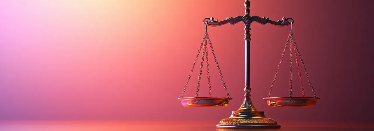 balanced gold scales against pink background