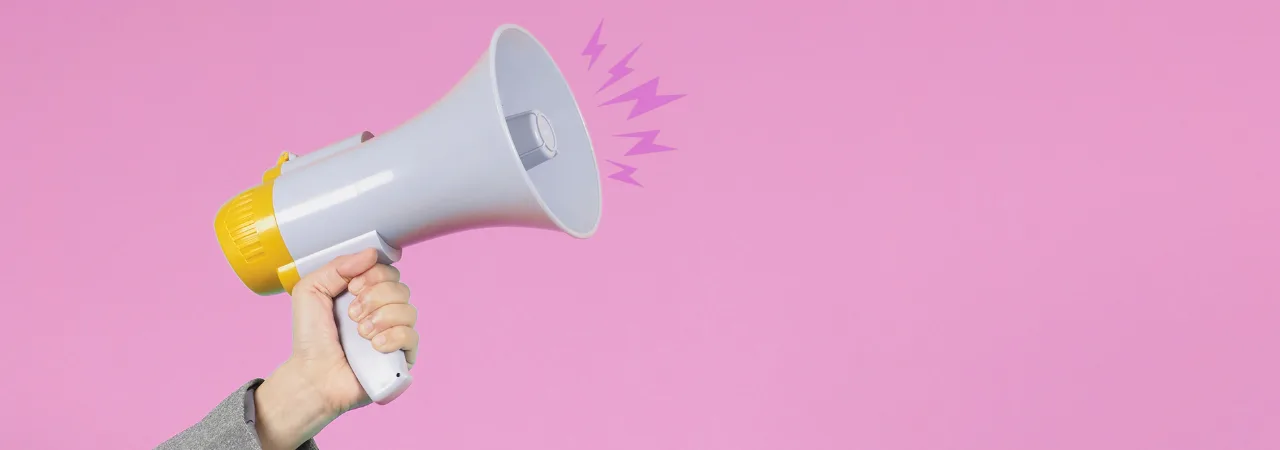 pink background with a megaphone