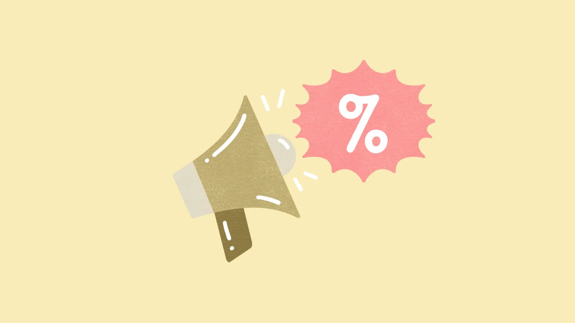 A yellow background with a green megaphone in the middle with the percentage label