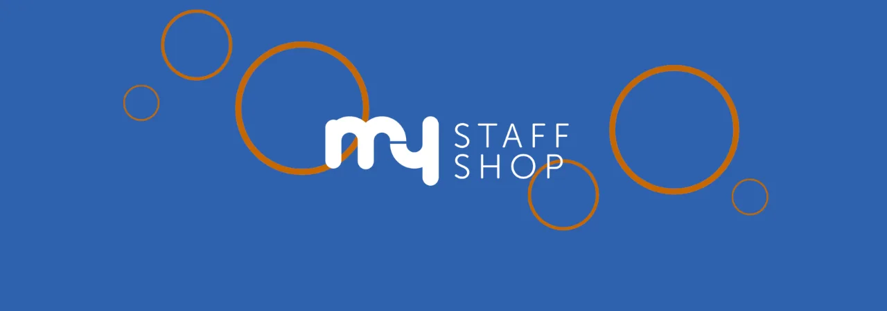 A blue background with My staff shop logo in the cental